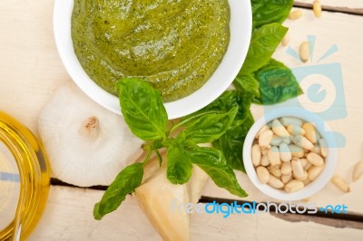 Italian Basil Pesto Sauce Ingredients Stock Photo