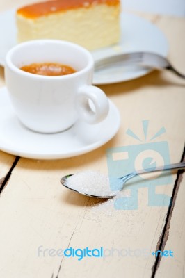 Italian Espresso Coffee And Cheese Cake Stock Photo