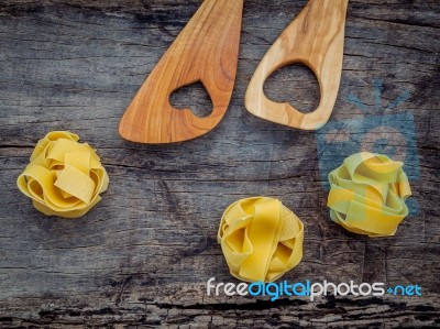 Italian Foods Concept And Menu Design. Dried Homemade Fettuccine… Stock Photo