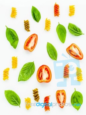 Italian Foods Concept And Menu Design. Fusilli With Tomato And S… Stock Photo