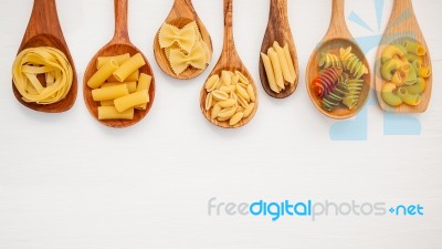 Italian Foods Concept And Menu Design. Various Kind Of Pasta Far… Stock Photo