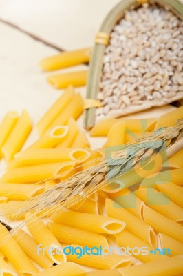 Italian Pasta Penne With Wheat Stock Photo