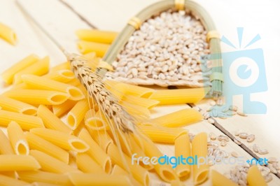 Italian Pasta Penne With Wheat Stock Photo