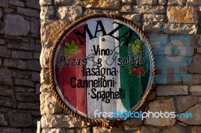 Italian Restaurant Signboard Stock Photo