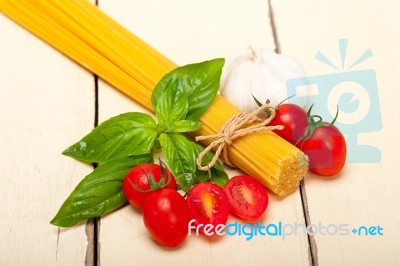 Italian Spaghetti Pasta Tomato And Basil Stock Photo