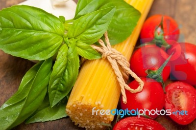 Italian Spaghetti Pasta Tomato And Basil Stock Photo