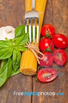 Italian Spaghetti Pasta Tomato And Basil Stock Photo