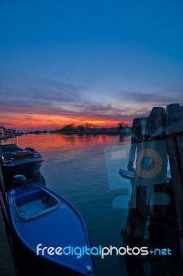 Italy Venice Burano Island Sunset Stock Photo