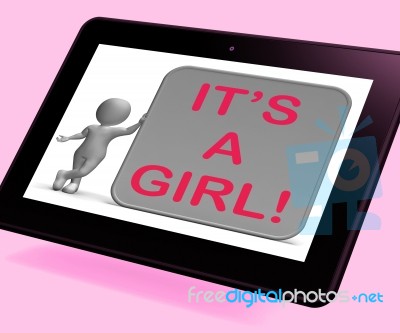 It's A Girl Tablet Means Announcing Female Baby Stock Image