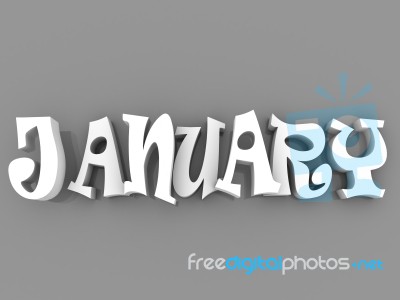 January Sign With Colour Black And White. 3d Paper Illustration Stock Image