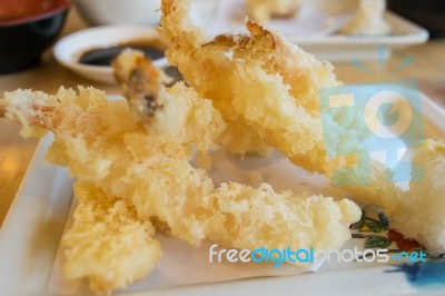 Japanese Cuisine, Tempura Shrimps(deep Fried Shrimps) With Sauce… Stock Photo