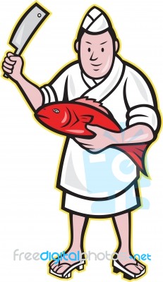 Japanese Fishmonger Butcher Chef Cook Stock Image