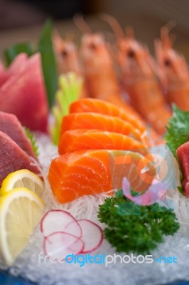 Japanese Style Assorted Sashimi Dish Stock Photo