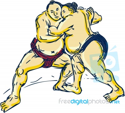 Japanese Sumo Wrestler Wrestling Drawing Stock Image