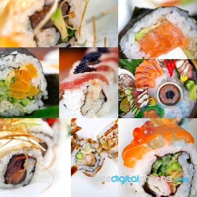 Japanese Sushi Collage Stock Photo