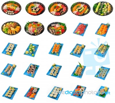 Japanese Sushi Collage Isolated Stock Photo