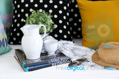 Jar, Coffee Cup And Books Stock Photo