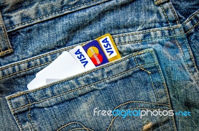 Jeans Lack And And Credit Card On The Wooden Floor Stock Photo