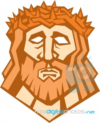 Jesus Christ Face Crown Thorns Retro Stock Image