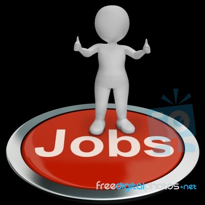 Jobs Computer Button Shows Work And Career Stock Image