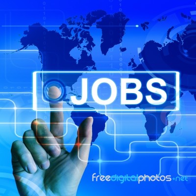Jobs Map Displays Worldwide Or Internet Career Search Stock Image