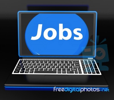 Jobs On Laptop Shows Unemployment Jobless Or Hiring Online Stock Image