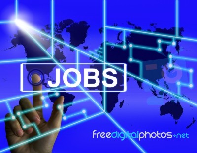Jobs Screen Represents Worldwide Or Internet Career Search Stock Image