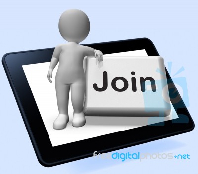 Join Button Tablet Shows Subscribing Membership Or Registration Stock Image