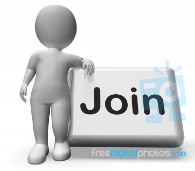 Join Button With Character Shows Subscribing Membership Or Regis… Stock Image
