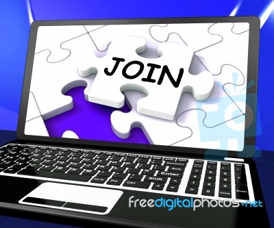Join Laptop Shows Subscribing Registered Or Registration Online Stock Image