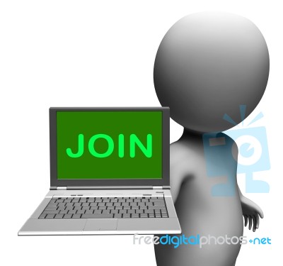 Join On Laptop Shows Subscribing Membership Or Volunteer Online Stock Image