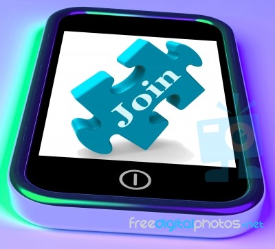 Join Phone Shows Mobile Subscribing Membership Or Registration Stock Image