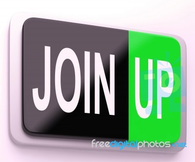Join Up  Button Shows Joining Membership Register Stock Image
