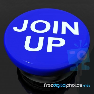 Join Up Button Shows Joining Membership Register Stock Image