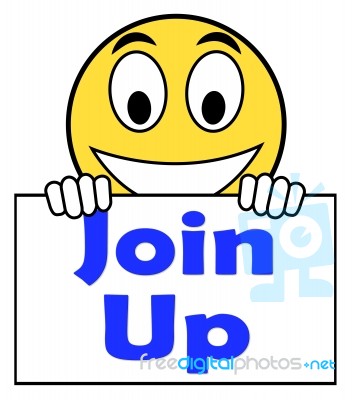 Join Up On Sign Shows Joining Membership Register Stock Image