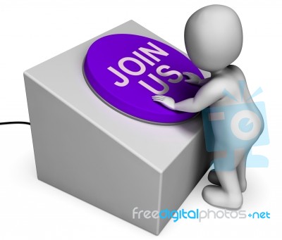Join Us Button Shows Registering Or Community Stock Image