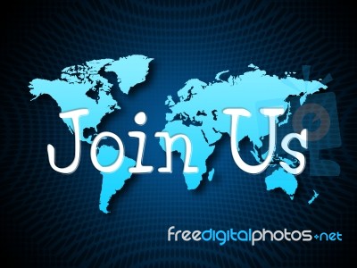 Join Us Indicates Sign Up And Admission Stock Image