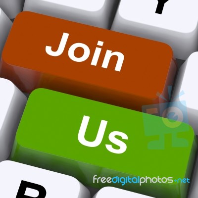 Join Us Keys Mean Membership Or Subscription Stock Image