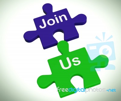 Join Us Puzzle Means Register Or Become A Member Stock Image