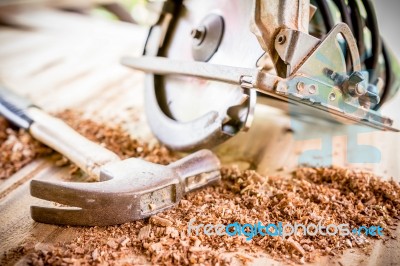 Joiner Tools On Wood Table Background Stock Photo