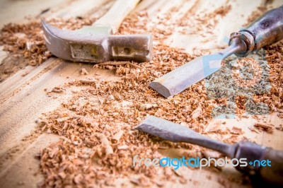 Joiner Tools On Wood Table Background Stock Photo