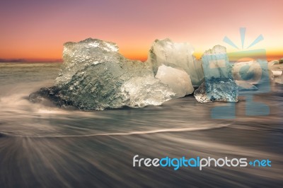 Jokulsarlon With Icebergs Beached Stock Photo
