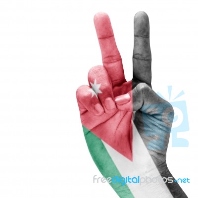 Jordan Flag On Victory Hand Stock Photo