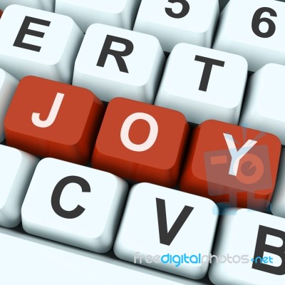 Joy Key Shows Fun Or Happiness
 Stock Image