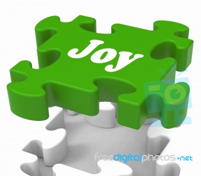 Joy Puzzle Shows Cheerful Joyful And Enjoy Stock Image