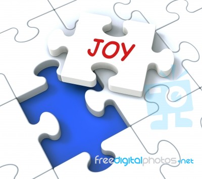 Joy Puzzle Shows Cheerful Joyful Fun Happy And Enjoy Stock Image