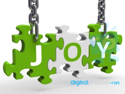 Joy Puzzle Shows Fun Cheerful Joyful And Enjoy Stock Image