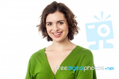 Joyous Young Caucasian Lady In Trendy Casuals Stock Photo