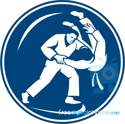 Judo Combatants Throw Circle Icon Stock Image