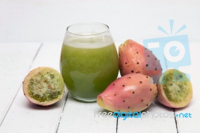 Juice Made From Opuntia Ficus-indica Cactus Fruits On A White Background Stock Photo